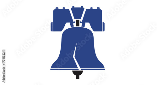 Stylized Blue Liberty Bell Illustration with Crack and Support Structure
