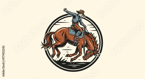 Cowboy Riding Bucking Horse with Thumbs Up Gesture