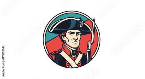 Vintage American Revolutionary War Soldier with Musket Emblem