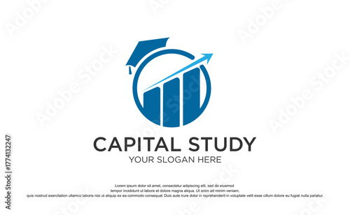 Abstract graduation cap and rising bar graph symbolize financial growth in education, representing investment in knowledge and future success.