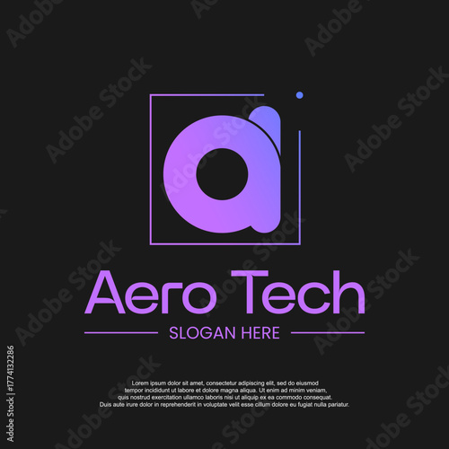 Gradient letter a logo inside square shape represents modern technology company on dark backdrop, showcasing innovation and sleekness.