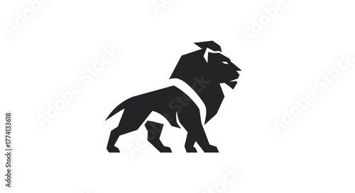 Stylized black lion illustration on white background symbol of strength