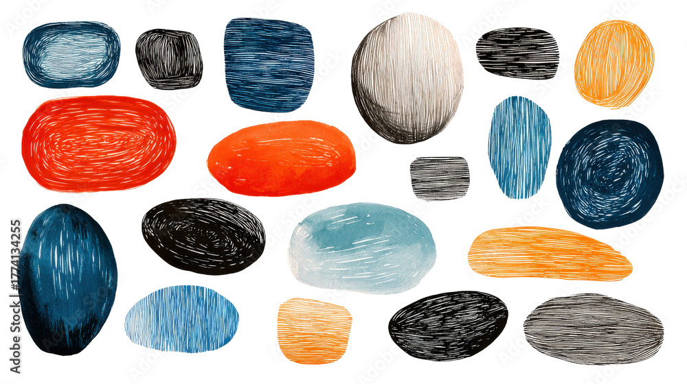 Naklejka premium Abstract annotation shapes - circles and ovals hand-drawn by marker, isolated on a Transparent background, PNG file.