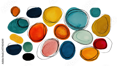 Abstract annotation shapes - circles and ovals hand-drawn by marker, isolated on a Transparent background, PNG file.