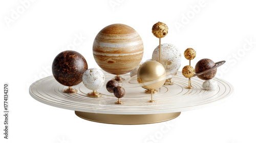 Accurate astronomy model of the solar system for educational use, clean isolated on a Transparent background, PNG file.