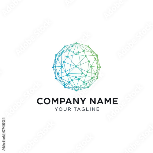 Digital network sphere logo representing global connection and technological innovation.
