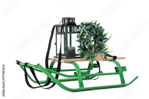 Sled with lantern and Chris...