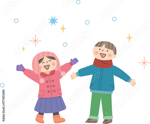 雪が降って喜ぶ子供達