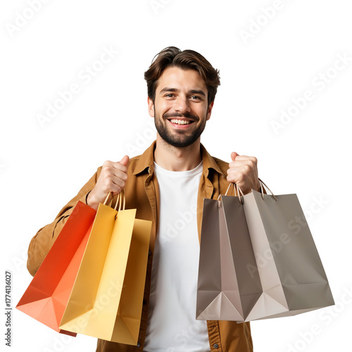 Happy Man with Shopping Bags Transparent PNG