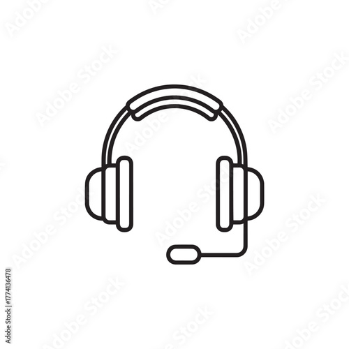 Headset Icon for Call Center Support and Customer Service Assistance in Simple Line Art