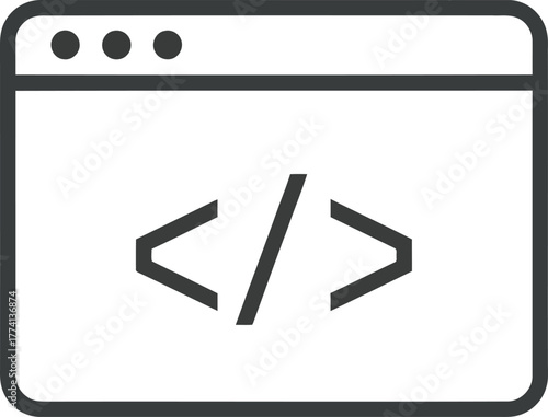Digital code snippet displayed on a simple browser window interface icon vector graphic vector