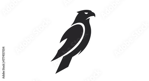 Black silhouette of hawk isolated on white background emblem design