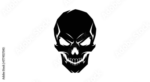 Black skull graphic silhouette on white background for diverse applications