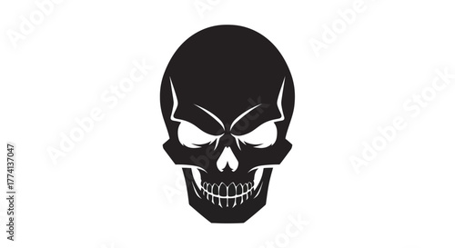 Black skull silhouette graphic isolated on white background for design