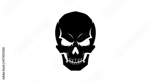 Black skull silhouette graphic isolated on white background for design