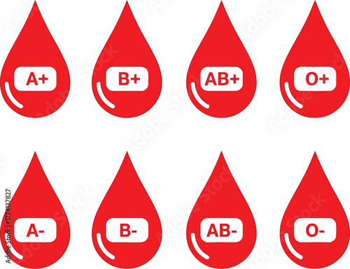 Blood types collection medical scientific research donor healthcare concept vector