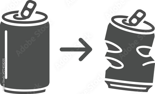 Crushed soda can transformation process recycling concept vector icon illustration vector