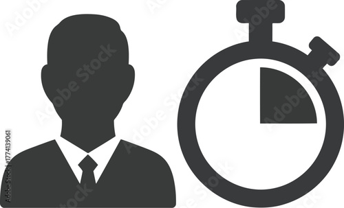 Business man silhouette with stopwatch icon representing time management and efficiency in corporate setting vector