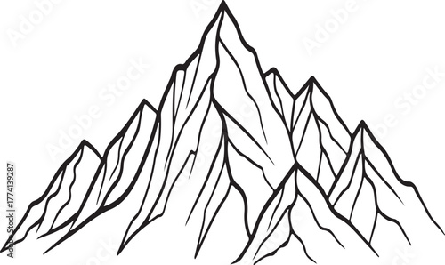 Detailed Outline Of A Mountain Range On White Background peak summit