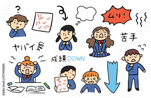 ネガティブな学生のイラストセット
