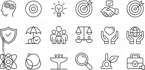 Business and Finance Strategy Vector Icons Depicting Growth Success Innovation and Global Business Connections
