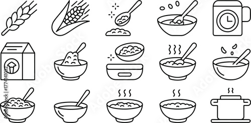 Breakfast Food Icon Set Vector Illustration with Cereal and Milk for Healthy Eating