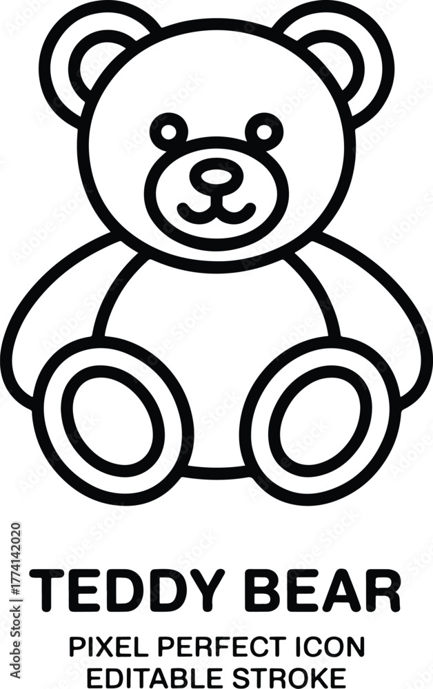 Obraz premium Cute Teddy Bear Outline Icon Vector Illustration Perfect for Childrens Designs and Playful Projects with Editable Stroke Option