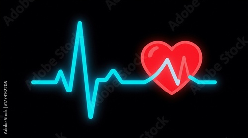 A glowing blue ECG line leads to a vibrant red heart, symbolizing health and vitality against a dark background.