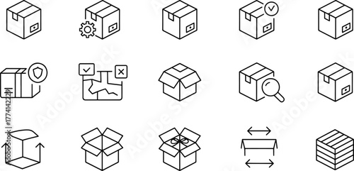 E Commerce Logistics and Package Delivery Vector Icon Set with Outline Style for Business and Transportation