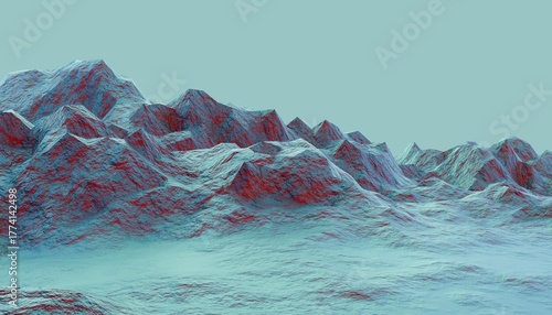Abstract 3d Sci-fi environment background with red and blue terrain and plane area 
