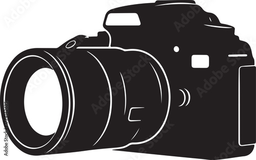 Black Silhouette Of A Digital Camera With Lens On White Background DSLR photography