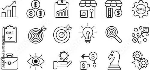 Set of Business and Finance Icons Representing Growth Strategy and Success