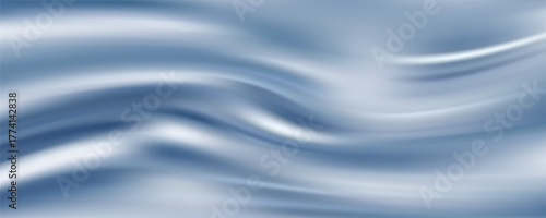 Abstract blue white luxury fabric wave background with copy space. Smooth liquid wave. Elegant shiny silk satin texture. Suit for wallpaper, cover, header, desktop, web, flyer. Vector illustration