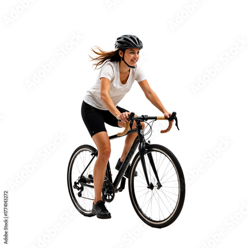 Woman Riding Road Bike with Helmet Transparent PNG