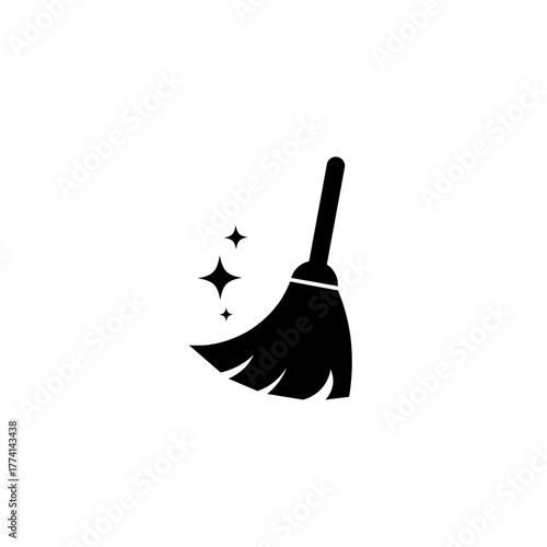 cleaning icon vector. broom icon with shiny clean