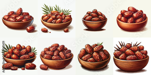 illustration of dates in a wooden bowl