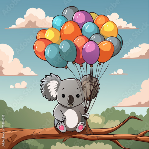 Vector Image: Koala Bear with a Bunch of Balloons