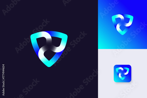 digital shield protection logo design vector template