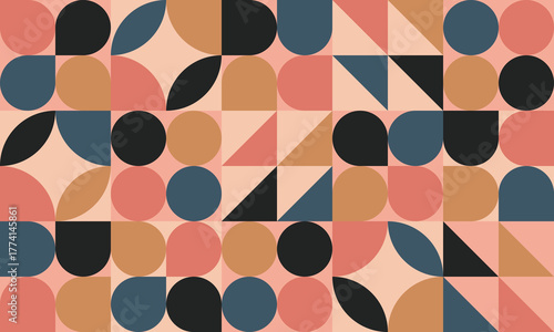 Elegant Black Gold Orange Bauhaus Geometric Mid Century Pattern Design