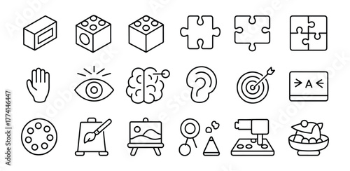 Assorted Line Art Icons Representing Diverse Concepts Creativity and Problem Solving in Vector Format