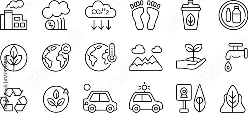 Collection of ecological and environmental icons showcasing sustainability and conservation efforts for a greener future