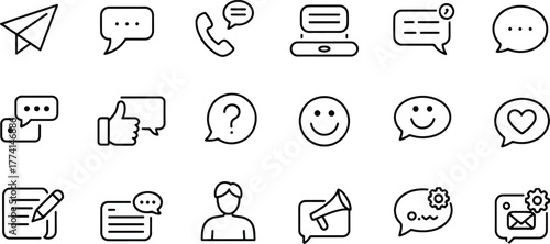 Collection of communication and social media icons for modern digital interaction and business design elements