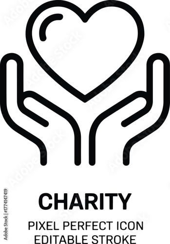 Charity icon design with hands holding a heart representing love and support for those in need vector illustration