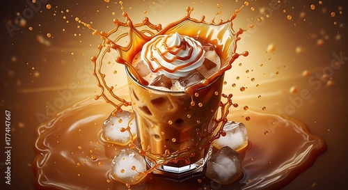 Dynamic splash drinks moment with decadent iced coffee indulgence