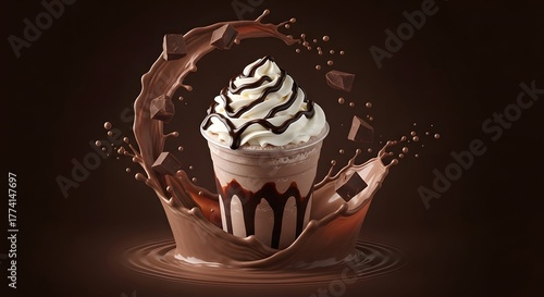 Cool chocolate shake with a delicious cream swirl and a dramatic liquid splash