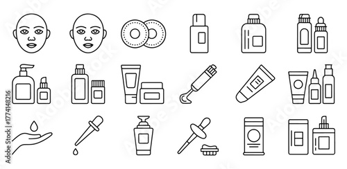 Collection of Skincare and Beauty Products Icon Set for Web and Print Design Needs