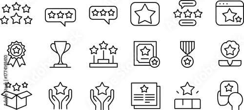 Set of linear stars feedback rating and success awards icons for websites applications and marketing materials depicting achievement excellence and quality