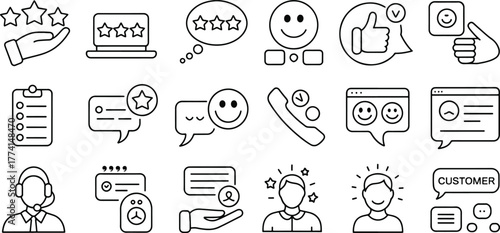 Customer Feedback and Satisfaction Icons Representing Service Quality and User Experience