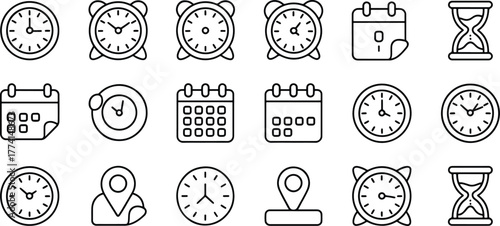 Time Management and Scheduling Concept with Clock Calendar Hourglass and Location Pin Icons representing Appointments Deadlines and Timelines