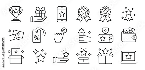 Set of Loyalty Program Line Icons Rewards Benefits and Customer Experience Vector Concept for Promotional Marketing